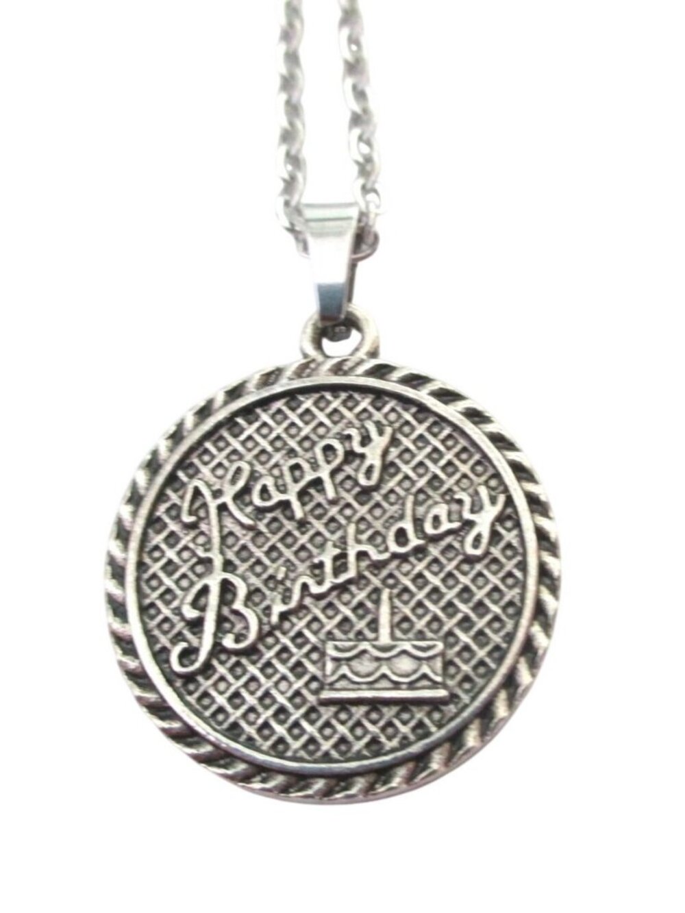 New Happy Birthday Cake Pendant Necklace on 20" Stainless Chain